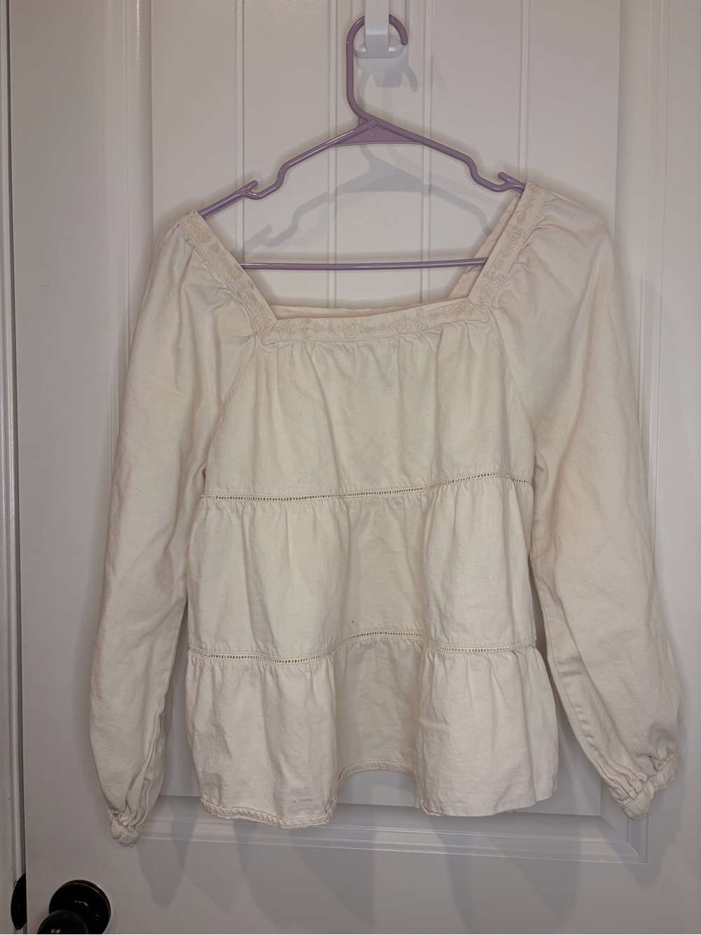 Old Navy Cream Tiered Square-Neck Peasant Top